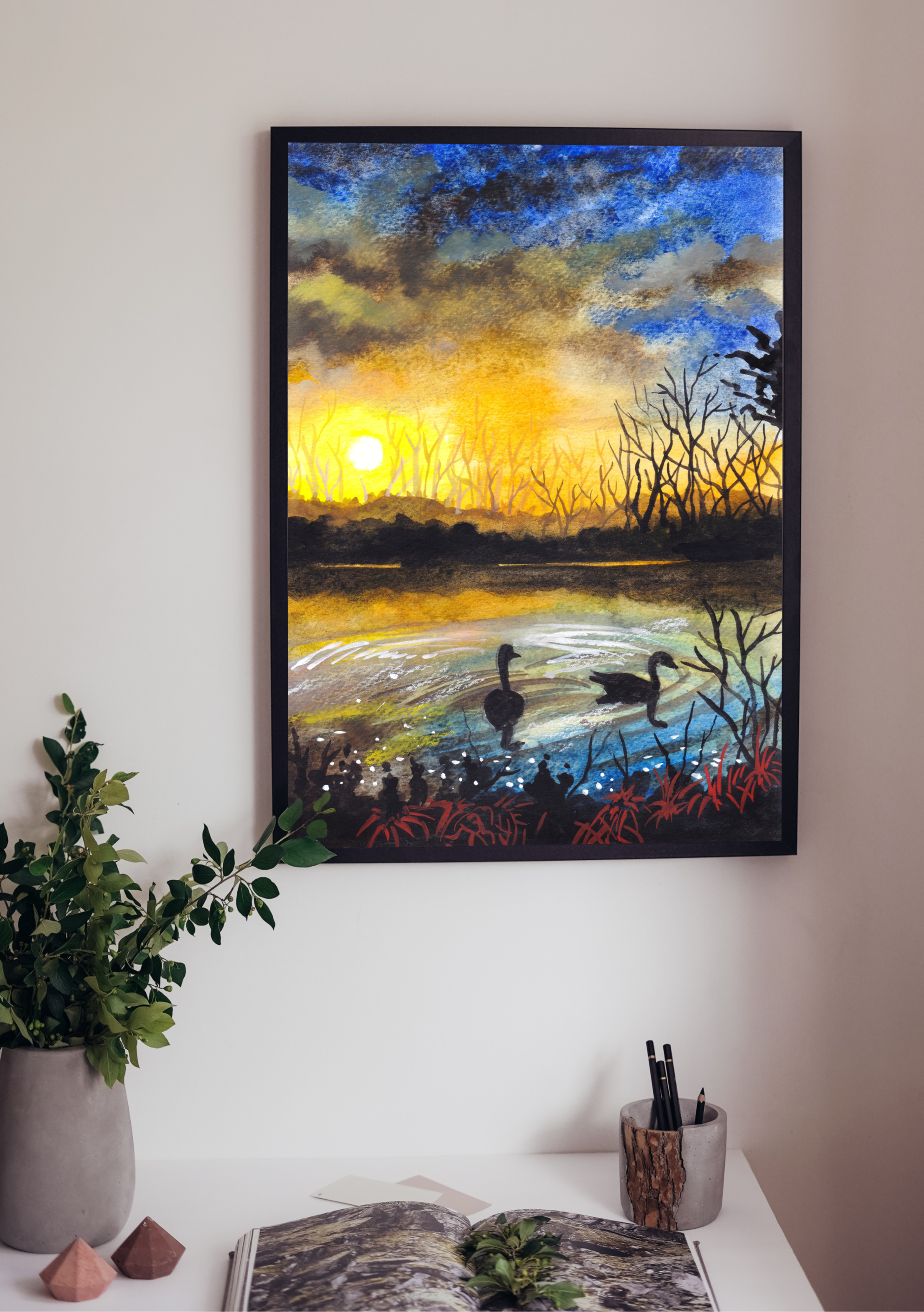 framed canvas nature themed decor painting