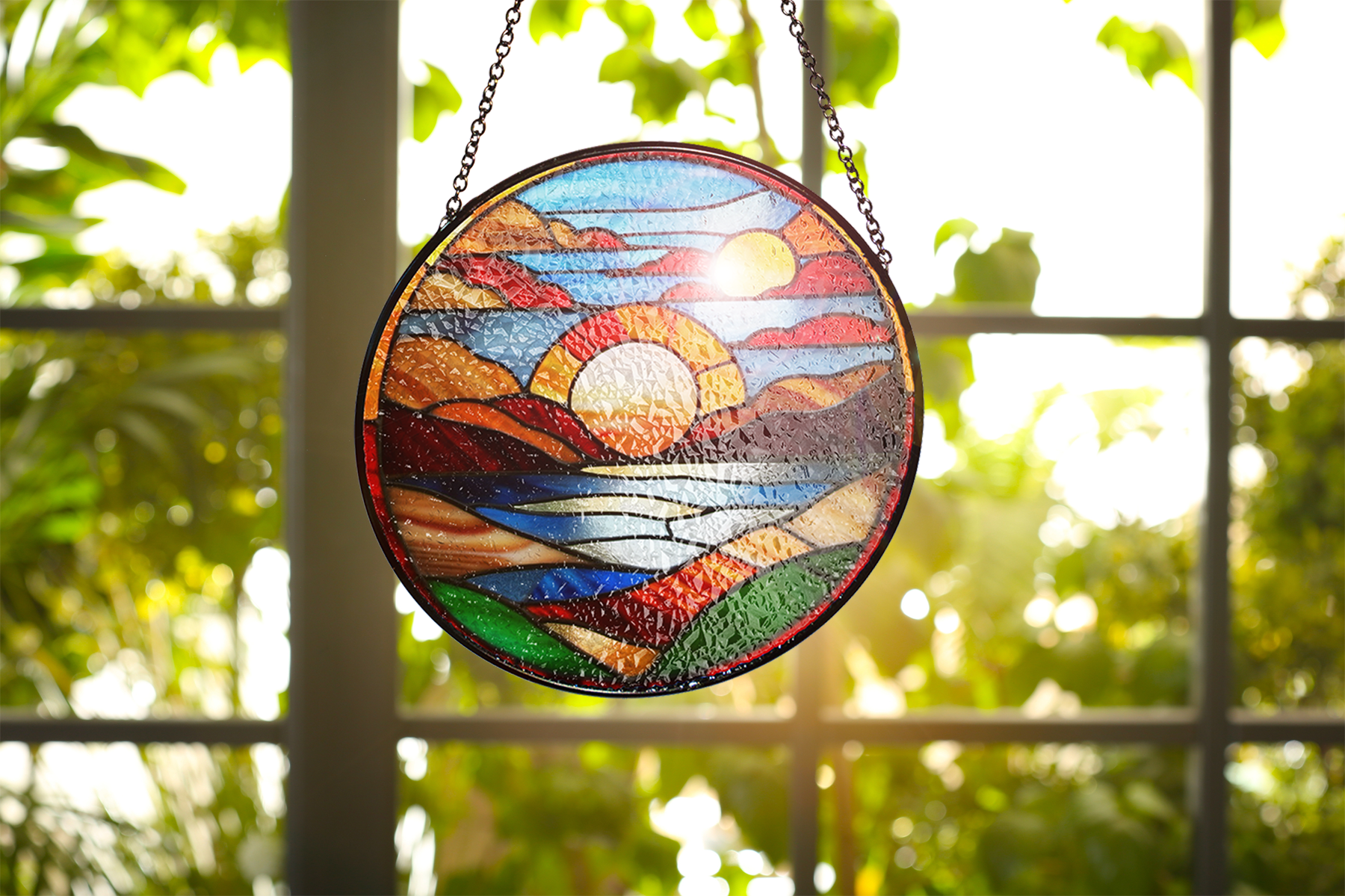 sunset art stained glass painting 